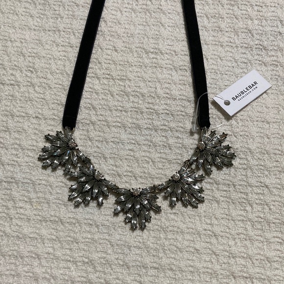 Bauble Bar Crystal Statement Necklace Art Deco Antique Finish Velvet Tie NWT - Picture 2 of 8